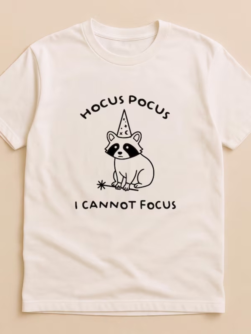 Cream "Hocus Pocus I Cannot Focus" Graphic T-Shirt, Vintage Cute Raccoon Tee